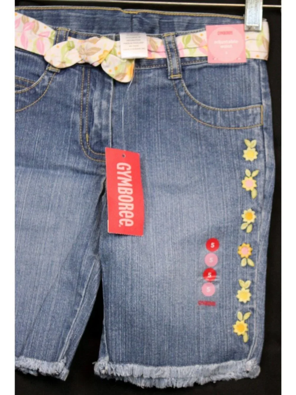 2007 Gymboree Sunflower Fields Denim Shorts sz 5 Country Barn Cut-off Fray Belt